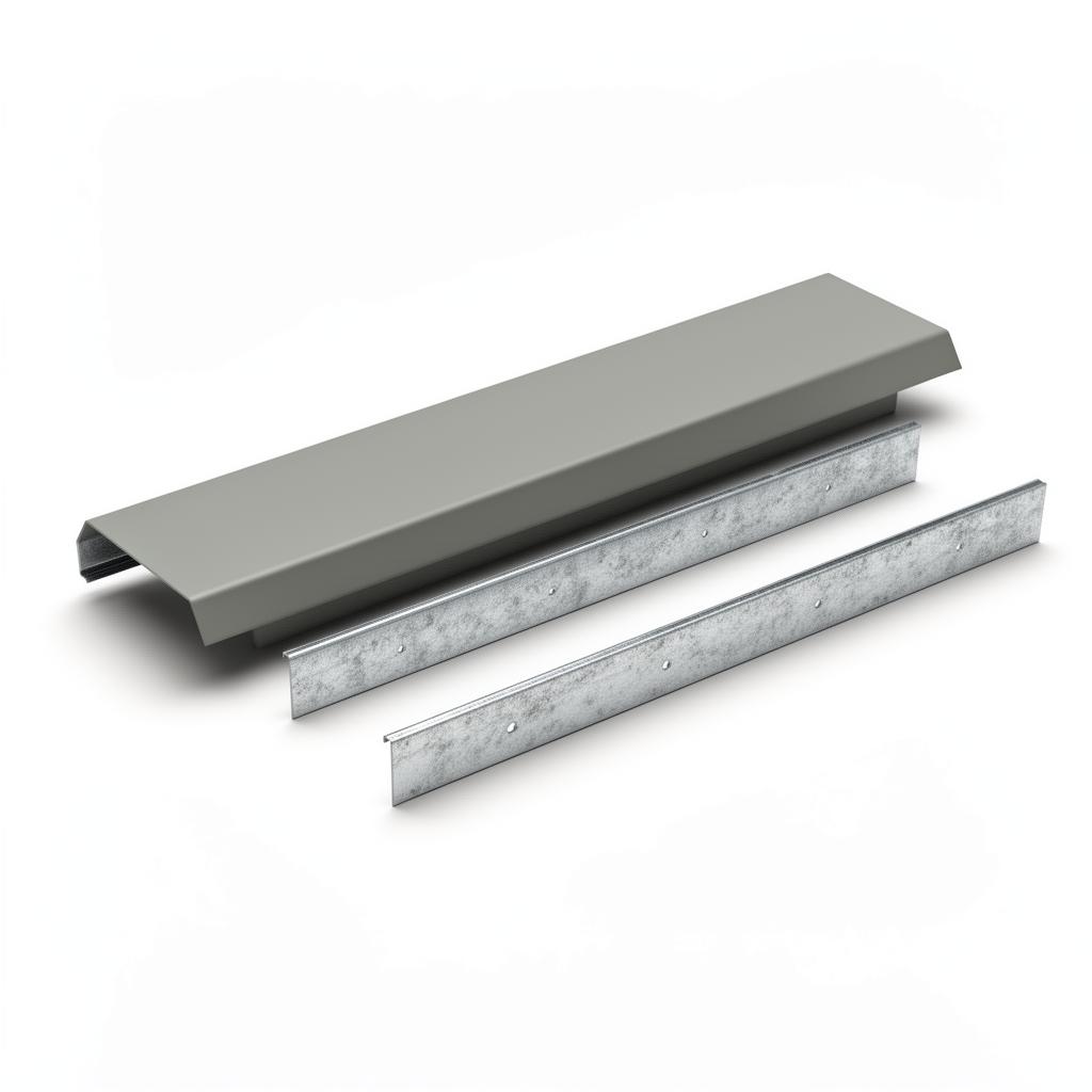 Studio product photo of a galvanized steel parapet cap and partition roof trim on a clean white background.