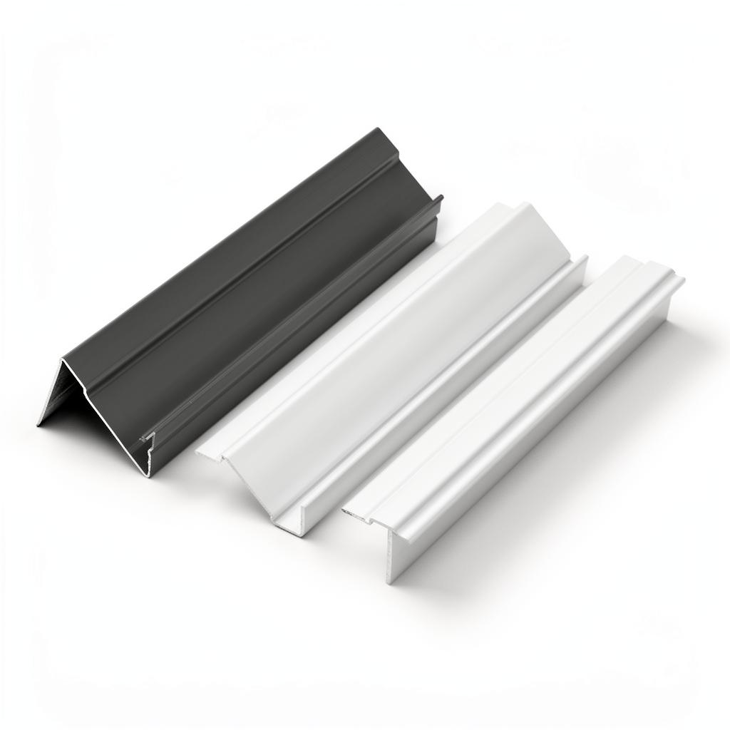 Studio product photo of galvanized steel trim pieces — angle, base, corner, eave, flashing, and door & window trim — arranged on a clean white background.